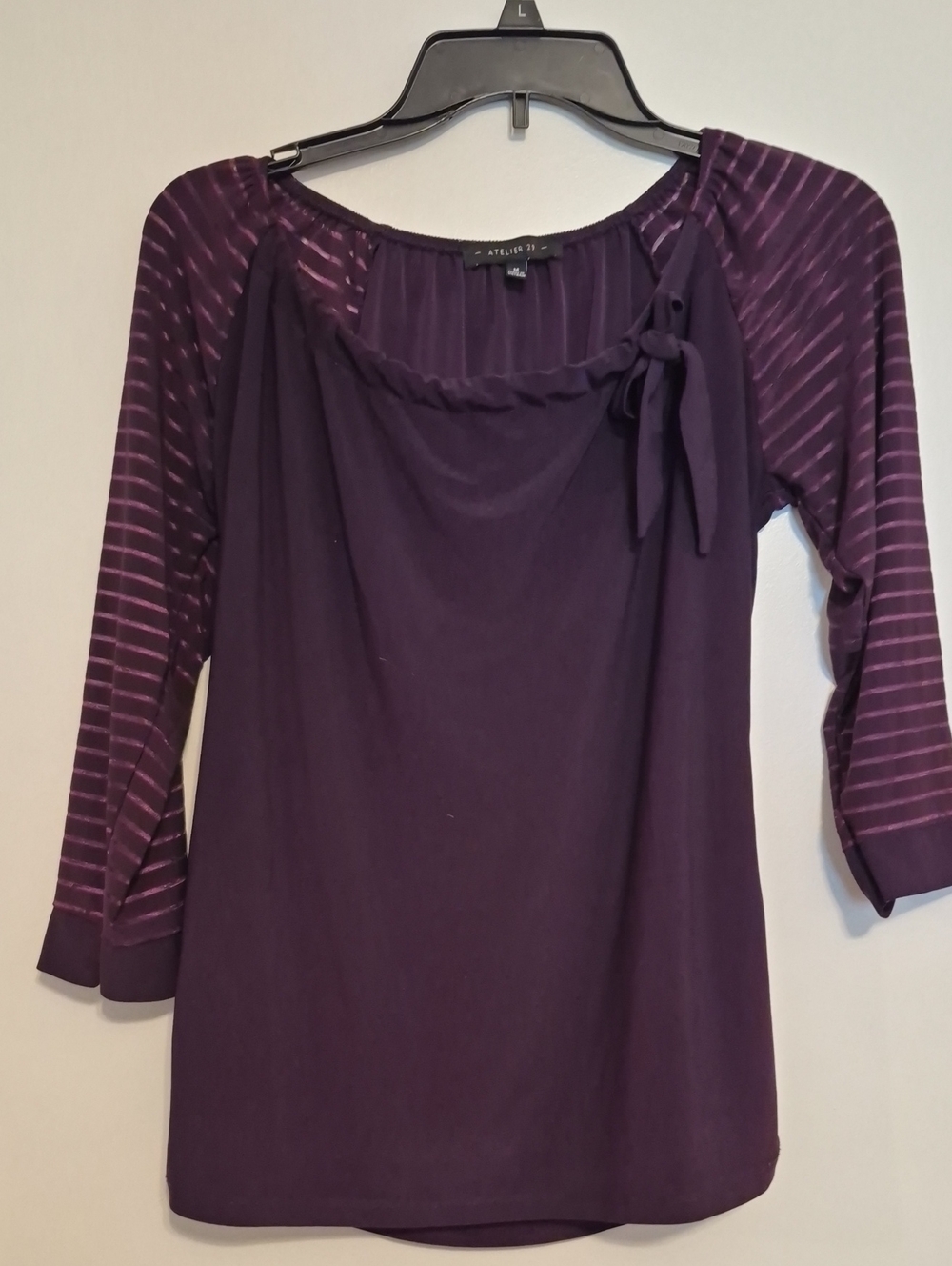 Atelier 29 Deep Purple Scoop Neck Women's Top With Tie SZ M